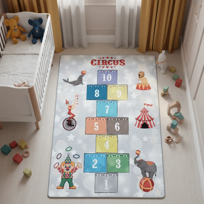 Kinderteppich Hüpfkästchen – Waschbar & Rutschfest zum Spielen für Kinderzimmer