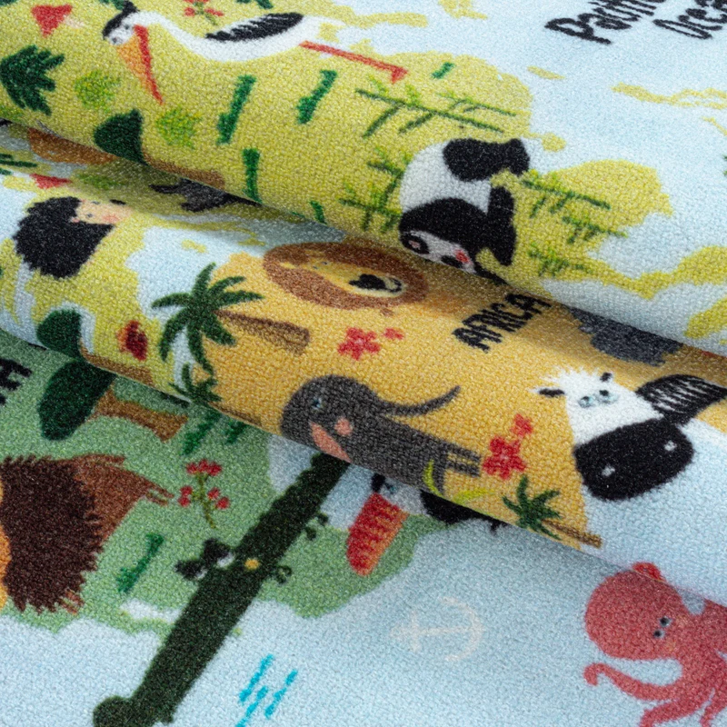 Kinderteppich Flachgewebe Weltkarte mit Tieren – Rutschfest & Waschbar für Kinderzimmer