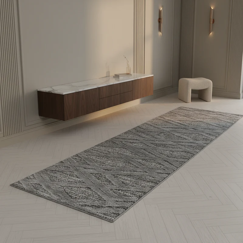 3D Hochflor-Teppich Diagonale Wellen – Waschbar | Expressiver Hoch-Tief-Effekt | 2,00 cm Florhöhe für Wohnkomfort