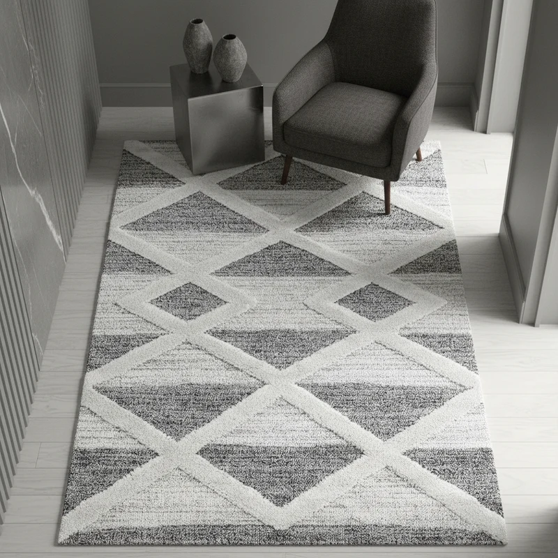 3D Hochflor-Teppich Dreiecks-Streifen – Waschbar | Grafischer Hoch-Tief-Effekt | 2,00 cm Florhöhe für Wohnkomfort
