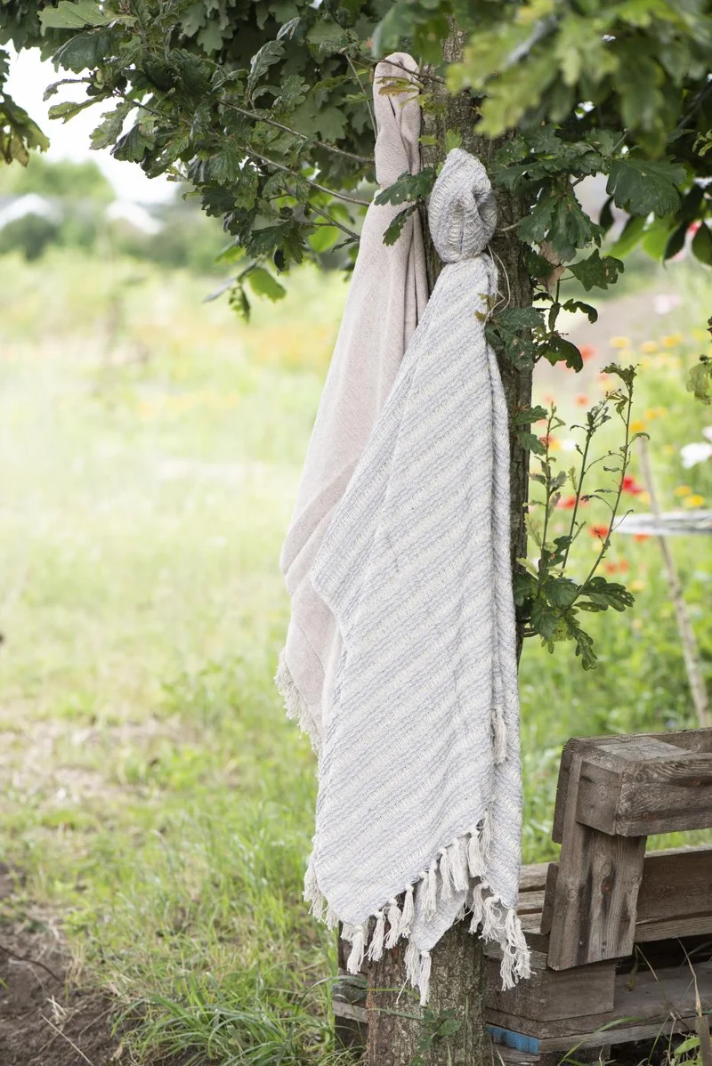 Ib Laursen Plaid Creme/Hellblau mit Streifenmuster