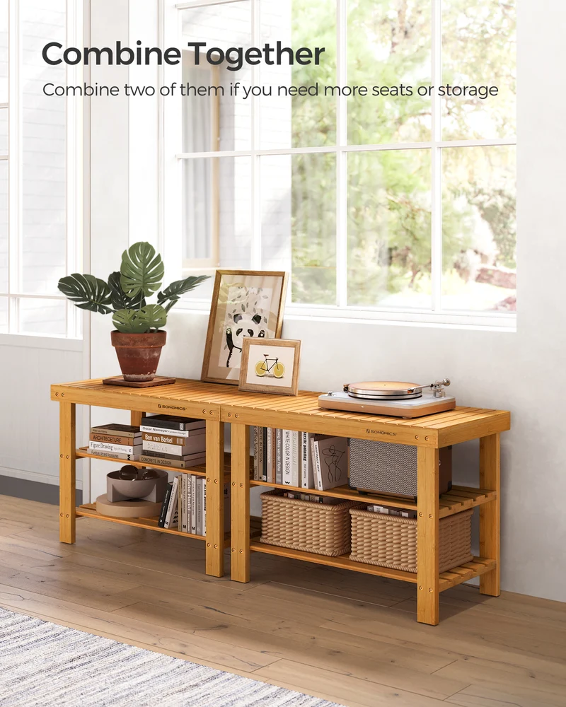 Shoe Rack Bench, 3-Tier Bamboo Shoe Storage Organizer, Entryway Bench, Holds Up to 286 lb, 11.3 x 27.6 x 17.8 Inches, for Entryway Bathroom Bedroom