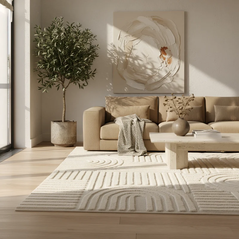 3D Hochflor-Teppich Skandinavisch Boho – Waschbar | Hoch-Tief-Effekt | Saugroboter-geeignet