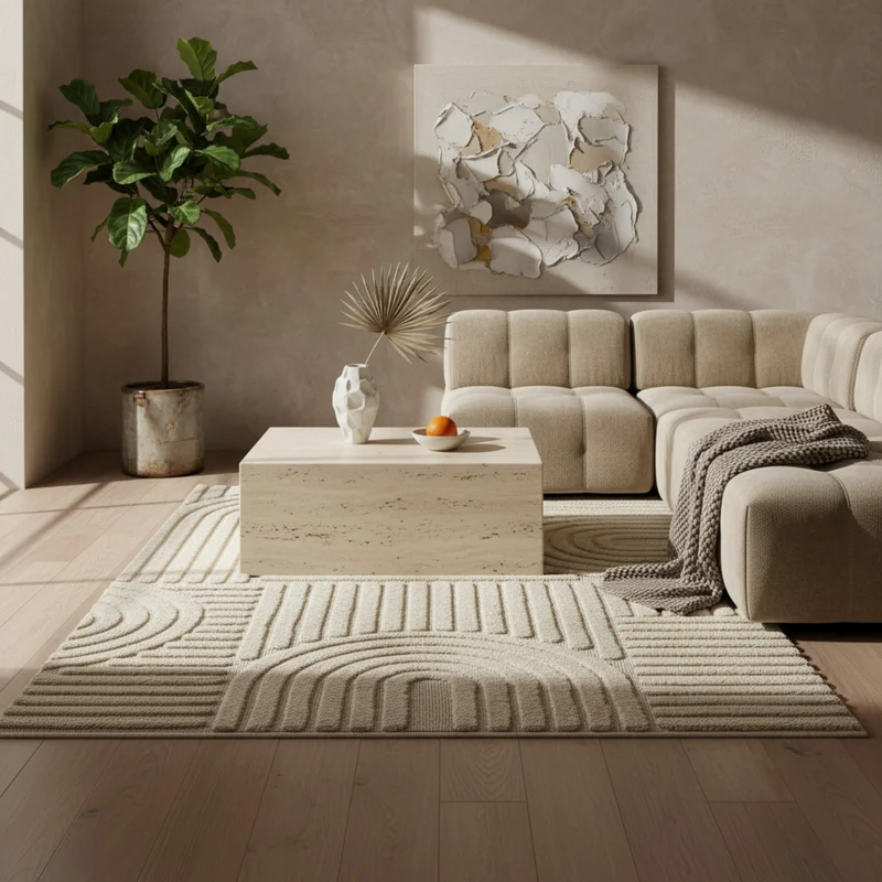 3D Hochflor-Teppich Skandinavisch Boho – Waschbar | Hoch-Tief-Effekt | Saugroboter-geeignet