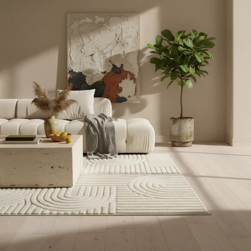 3D Hochflor-Teppich Skandinavisch Boho – Waschbar | Hoch-Tief-Effekt | Saugroboter-geeignet
