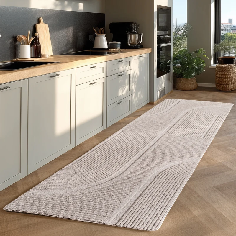 Kurzflor-Teppich Bogendesign Asymmetrisch – Waschbar & Modern