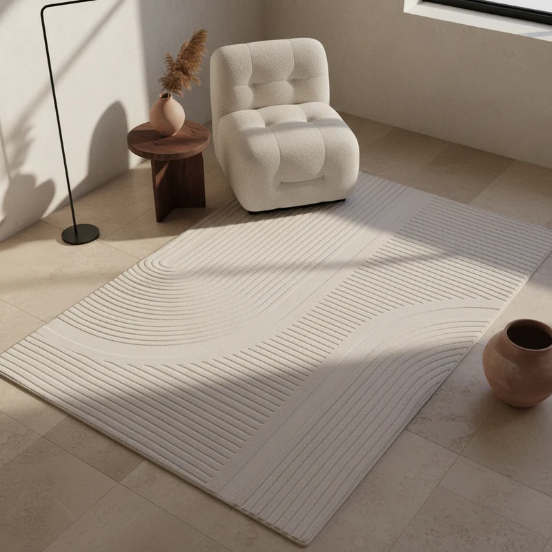 Kurzflor-Teppich Bogendesign Asymmetrisch – Waschbar & Modern