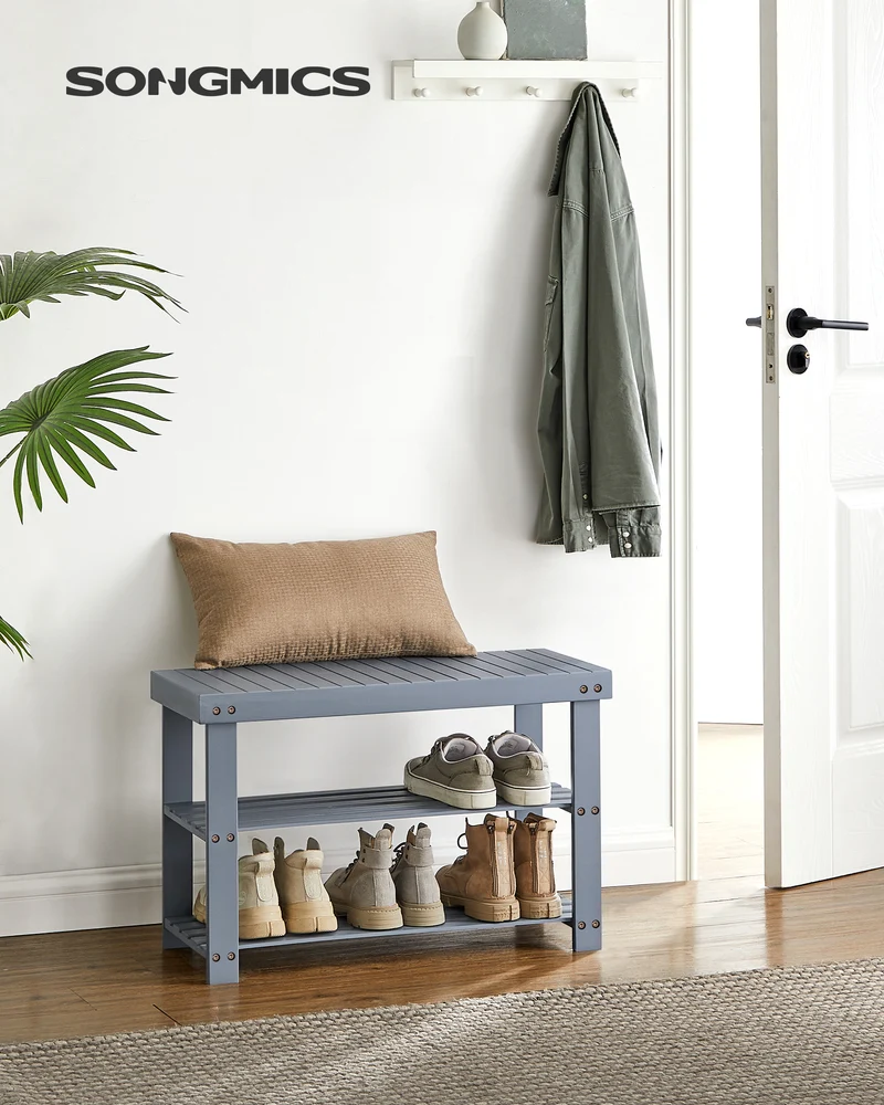 Shoe Rack Bench, 3-Tier Bamboo Shoe Storage Organizer, Entryway Bench, Holds Up to 286 lb, 11.3 x 27.6 x 17.8 Inches, for Entryway Bathroom Bedroom