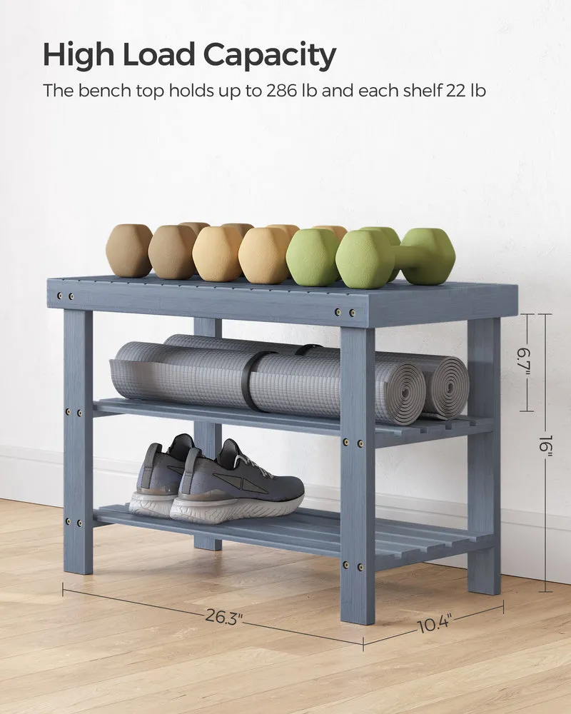 Shoe Rack Bench, 3-Tier Bamboo Shoe Storage Organizer, Entryway Bench, Holds Up to 286 lb, 11.3 x 27.6 x 17.8 Inches, for Entryway Bathroom Bedroom