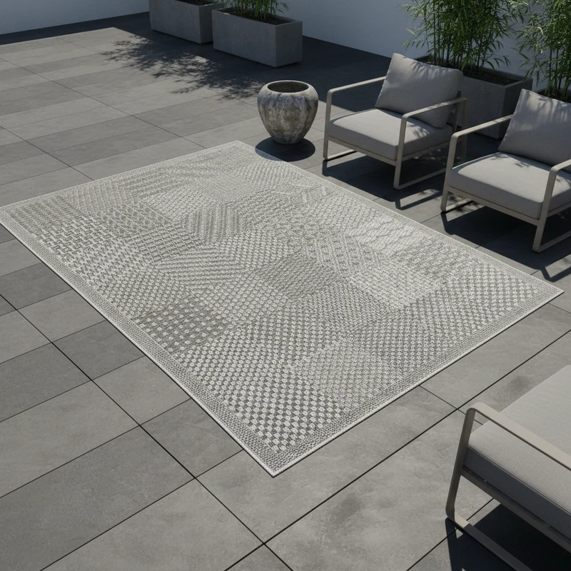 Outdoor-Teppich Karomuster – Waschbar & Wetterfest für Balkon & Terrasse