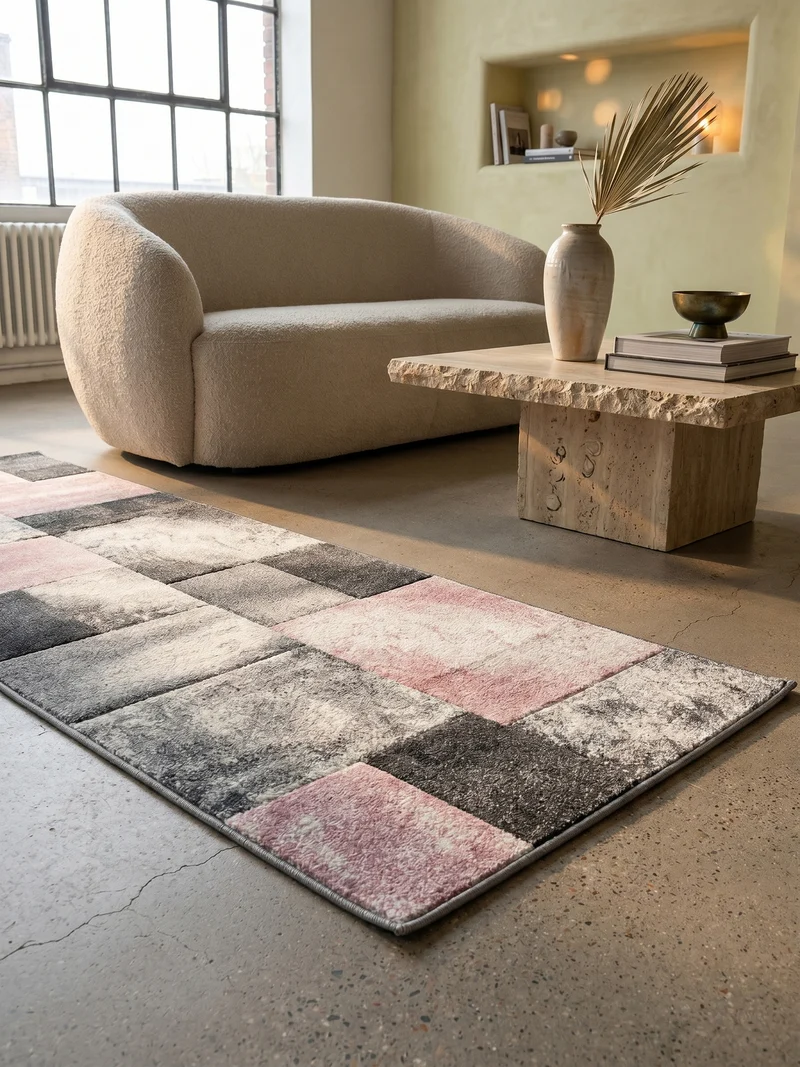Kurzflor-Teppich Mosaik-Karo – Waschbar | Patchwork-Optik | 246k Noppen pro m² für Langlebigkeit