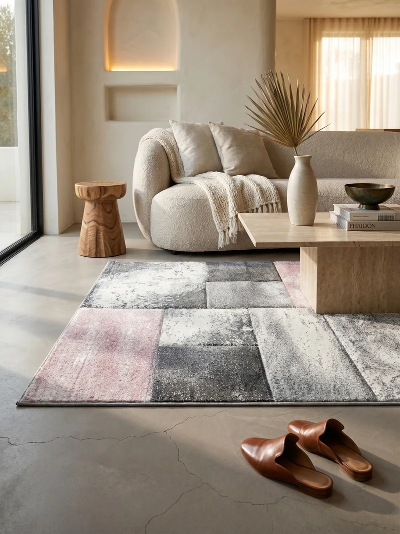 Kurzflor-Teppich Mosaik-Karo – Waschbar | Patchwork-Optik | 246k Noppen pro m² für Langlebigkeit