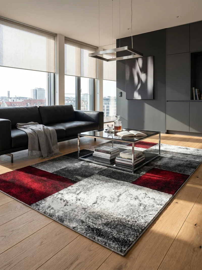 Kurzflor-Teppich Mosaik-Karo – Waschbar | Patchwork-Optik | 246k Noppen pro m² für Langlebigkeit