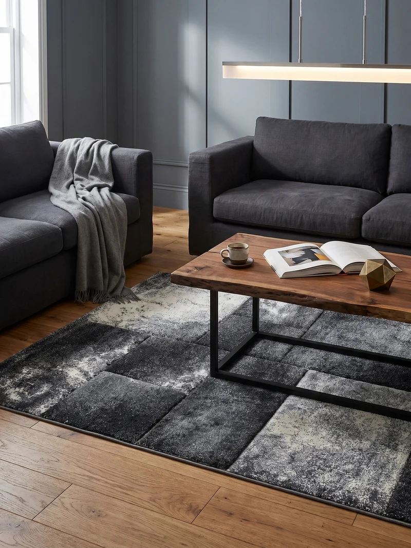 Kurzflor-Teppich Mosaik-Karo – Waschbar | Patchwork-Optik | 246k Noppen pro m² für Langlebigkeit