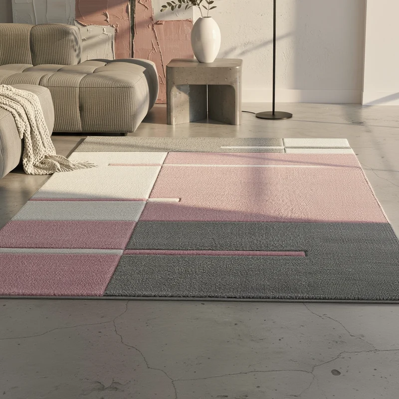 Kurzflor-Teppich Blockstreifen – Waschbar | Modernes Liniendesign | Handgearbeitete Konturen