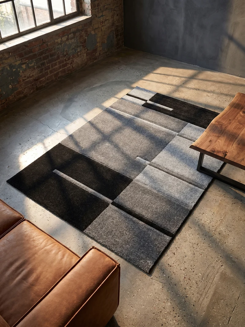 Kurzflor-Teppich Blockstreifen – Waschbar | Modernes Liniendesign | Handgearbeitete Konturen