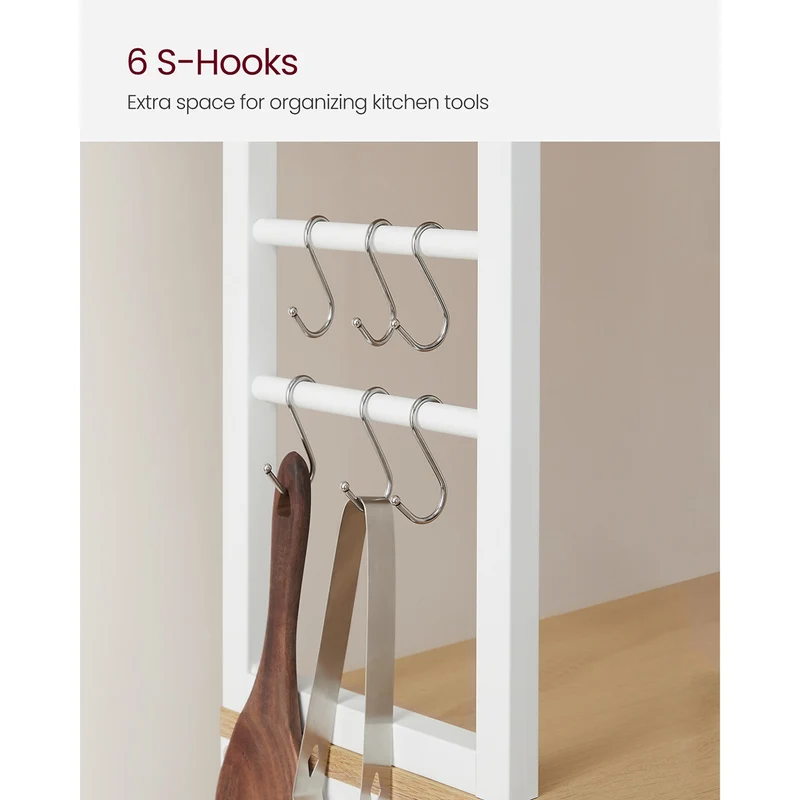 VASAGLE Baker's Rack Microwave Oven Stand Kitchen Tall Utility Storage Shelf 6 Hooks and Metal Frame, Oak Color and White