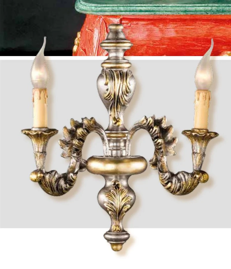 Casa Padrino Barock Wandleuchte Silber Gold B. 38 x T. 45 cm 2-flammig - Handgefertigte Leuchte aus Italien - Barock Leuchten