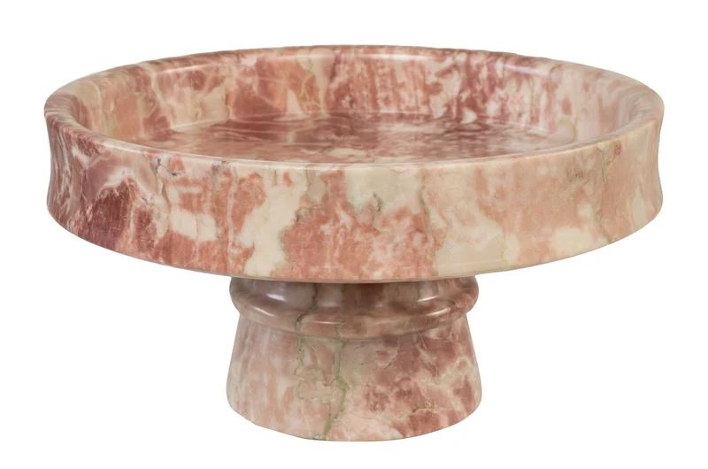 Casa Padrino Luxus Marmor Schale Rosa 30 x 30 x H. 15 cm - Weit geöffnete Schale auf rundem Fuß aus hochwertigem Rosalia Pink Marmor - Luxus Deko Accessoires