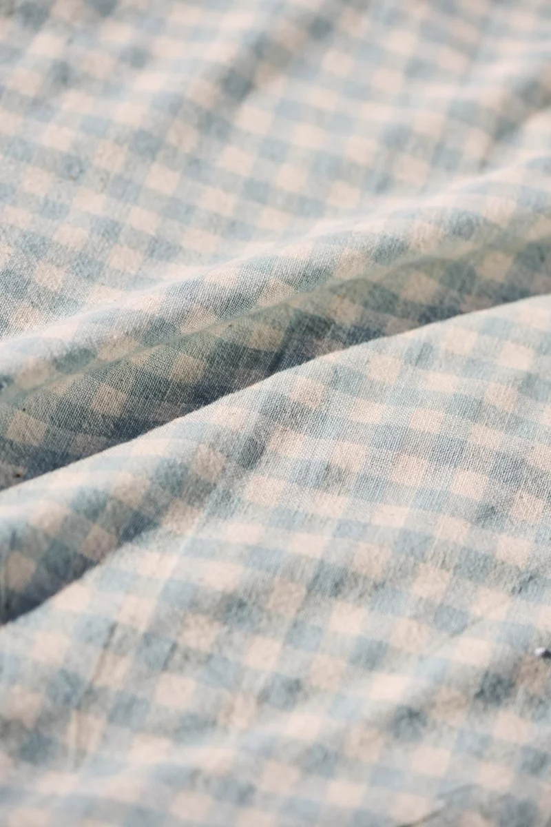 Ib Laursen Tischdecke Viggo quadratisch Hellblau mit naturfarbenen Karos
