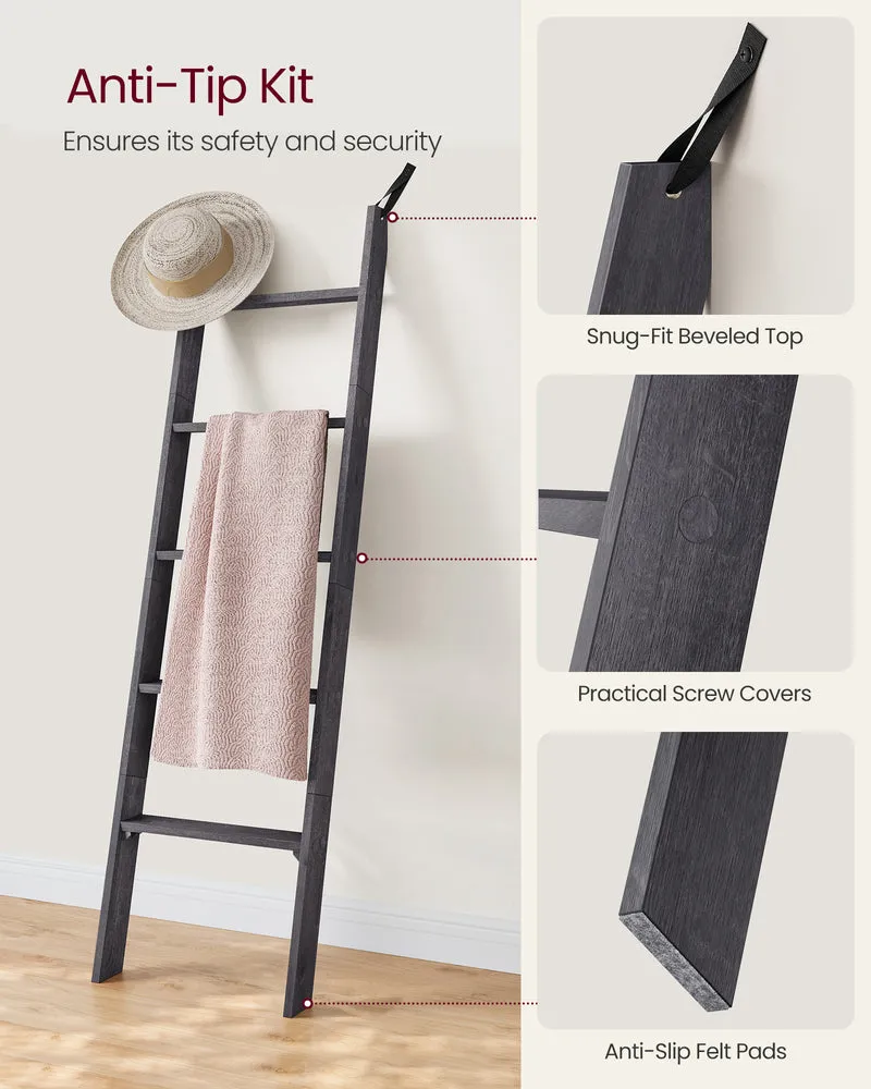 5-Tier Farmhouse Blanket Ladder Shelf - Rustic Wooden Storage Rack for Home Decor, Misty Gray