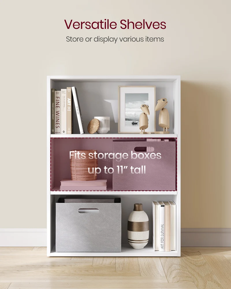 White 3-Tier Open Bookshelf, Adjustable Storage Shelves, Floor Standing Unit for Modern Home Organization