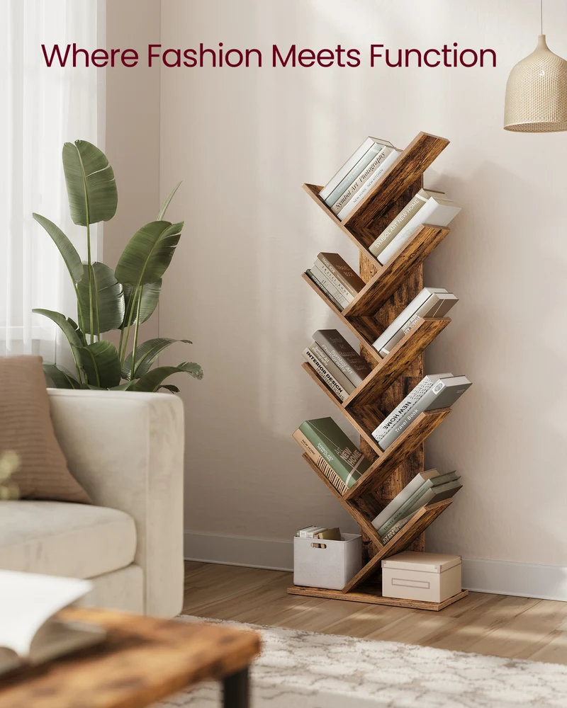 Tree Bookshelf, 9-Tier Bookcase, Large Bookshelf, Corner Shelf, Book Tree, for Bedroom, Living Room, Home Office