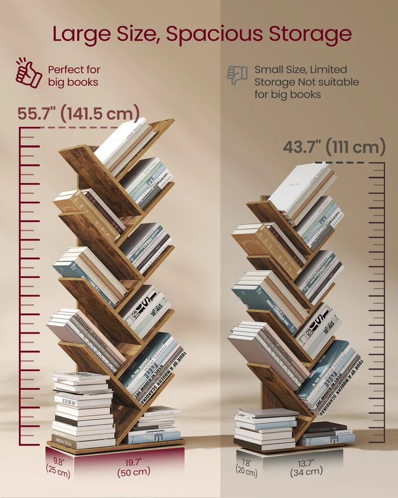 Tree Bookshelf, 9-Tier Bookcase, Large Bookshelf, Corner Shelf, Book Tree, for Bedroom, Living Room, Home Office