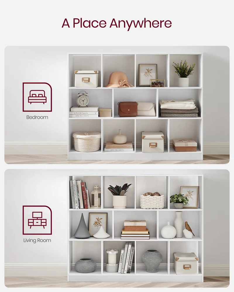 Cube Bookcase, Freestanding Storage Unit with 11 Open Compartments