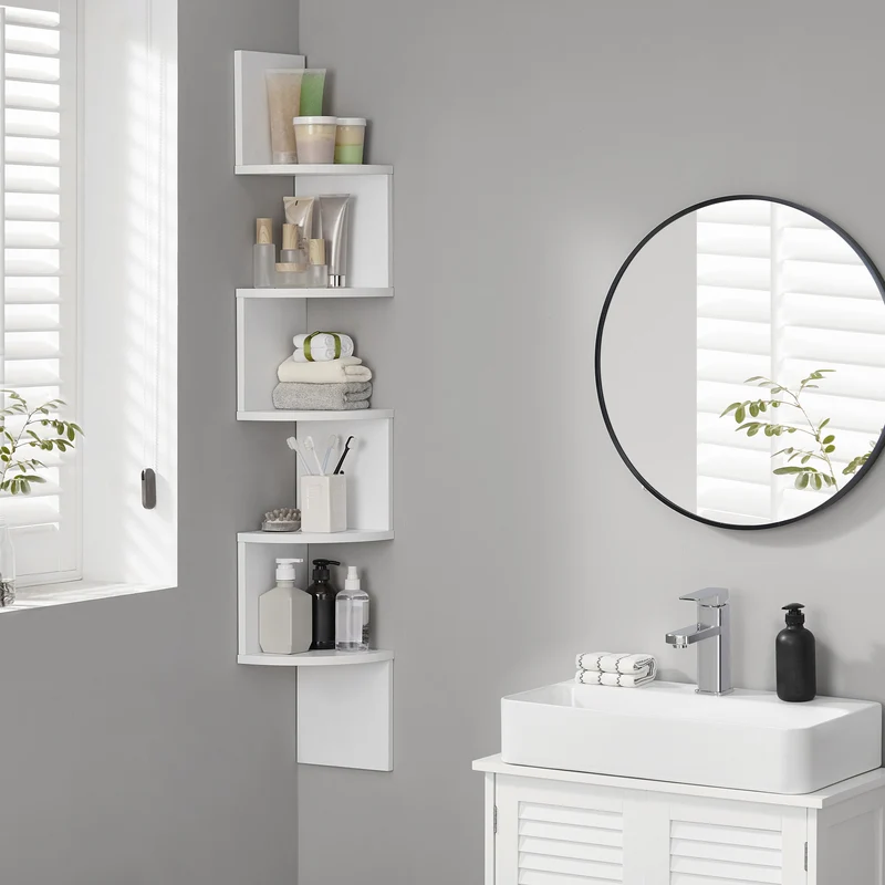 VASAGLE Corner Shelf, 5-Tier Floating Wall Shelf Plant Shelf White