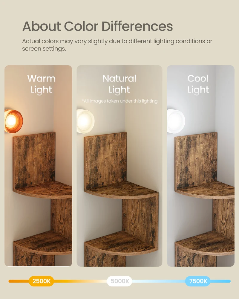 VASAGLE Corner Shelf, 5-Tier Floating Wall Shelf Rustic Brown