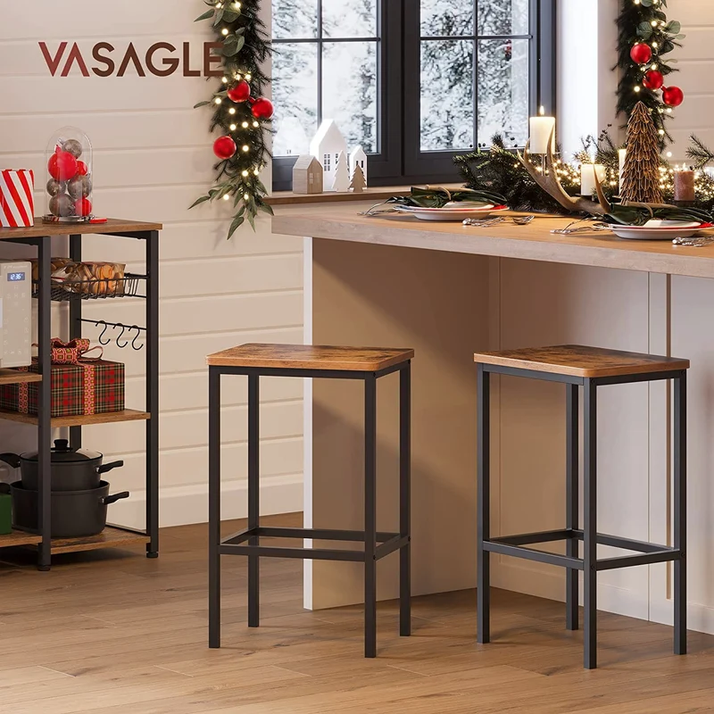 VASAGLE Bar Stools, Set of 2 Bar Chairs, Kitchen Breakfast Bar Stools with Footrest, Industrial in Living Room, Party Room, Rustic Brown and Black 82.49