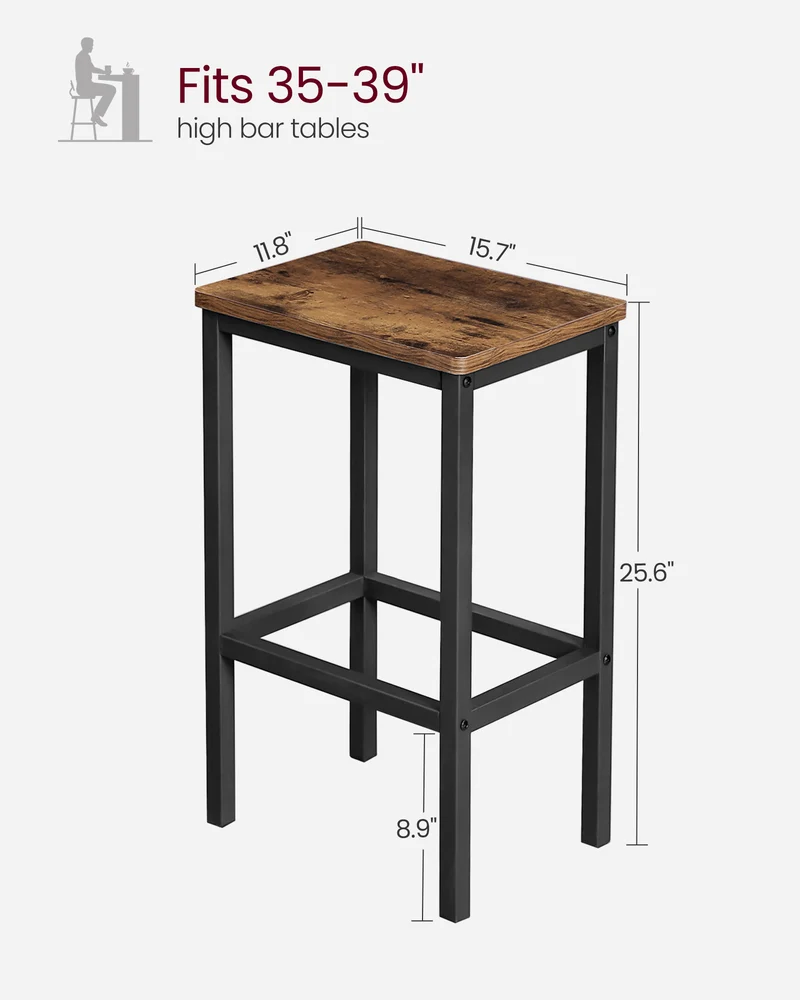 VASAGLE Bar Stools, Set of 2 Bar Chairs, Kitchen Breakfast Bar Stools with Footrest, Industrial in Living Room, Party Room, Rustic Brown and Black 82.49