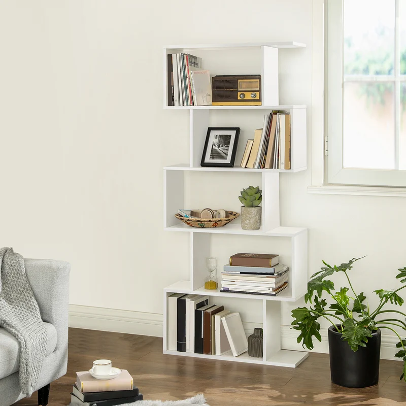 VASAGLE Bookshelf, 5-Tier Bookcase, Tall Display Shelf, Freestanding Storage Shelf, Room Divider White