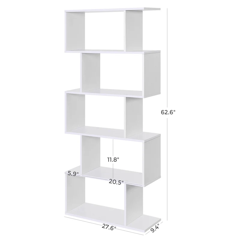 VASAGLE Bookshelf, 5-Tier Bookcase, Tall Display Shelf, Freestanding Storage Shelf, Room Divider White