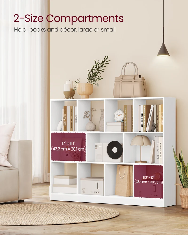 3-Tier Bookcase, Open Shelf Organizer for Living Room/Office, Space-Saving Design, Tool-Free Assembly, White