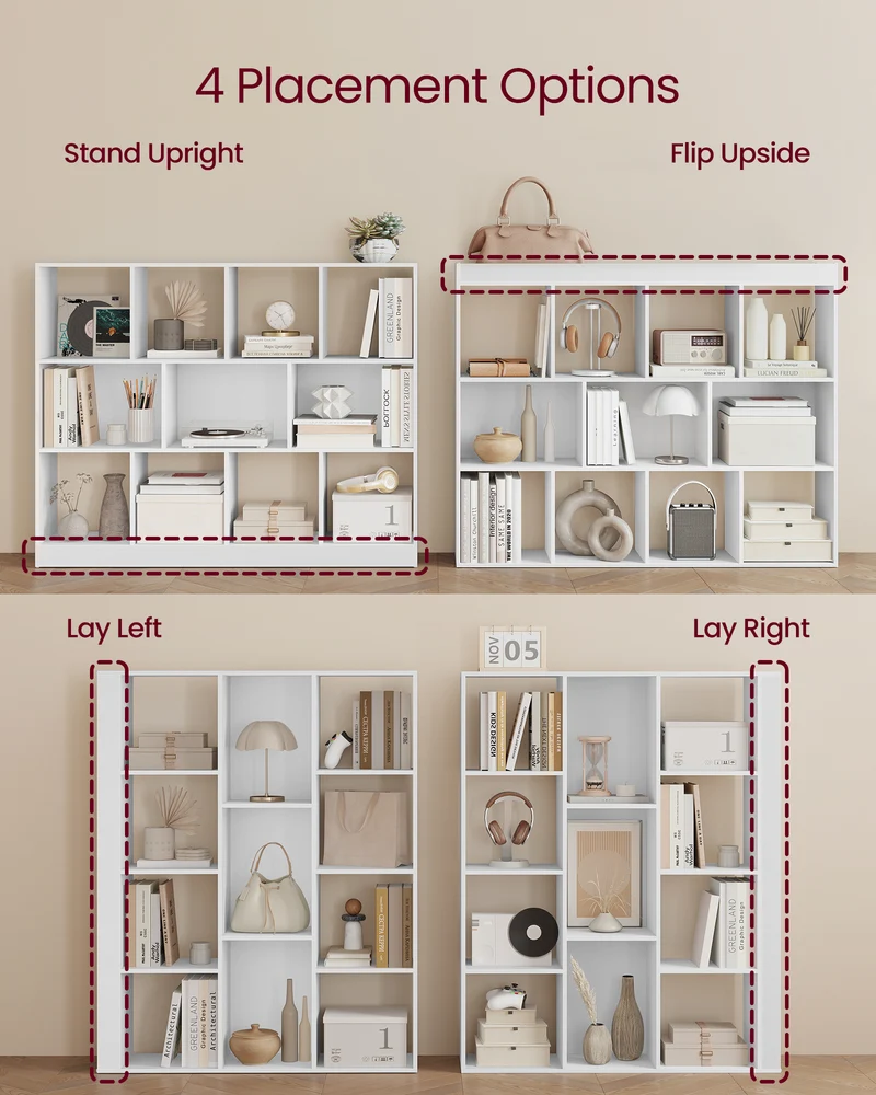 3-Tier Bookcase, Open Shelf Organizer for Living Room/Office, Space-Saving Design, Tool-Free Assembly, White