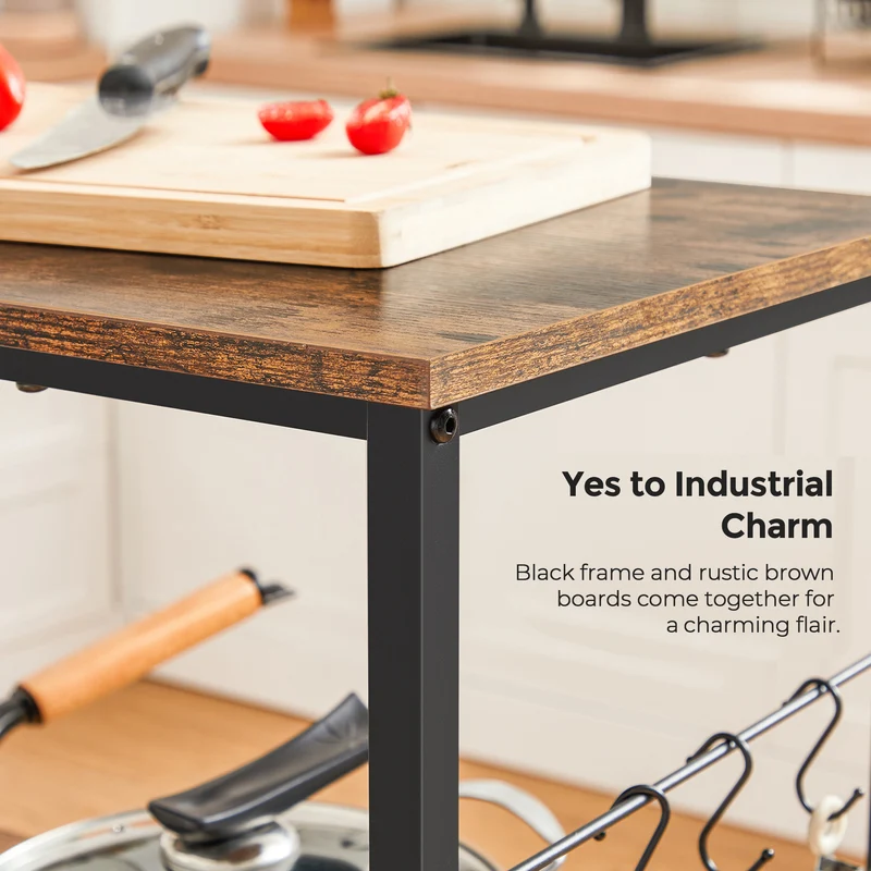 VASAGLE Bakers Rack, Kitchen Island Storage Shelf, Microwave Oven Stand, Metal Frame, Industrial, Rustic Brown and Black