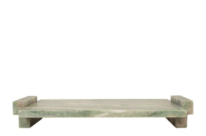 Casa Padrino Luxus Marmor Tablett Grün 40 x 25 x H. 6 cm - Rechteckiges Tablett mit Rand aus hochwertigem Indian Green Onyx - Luxus Deko Accessoires
