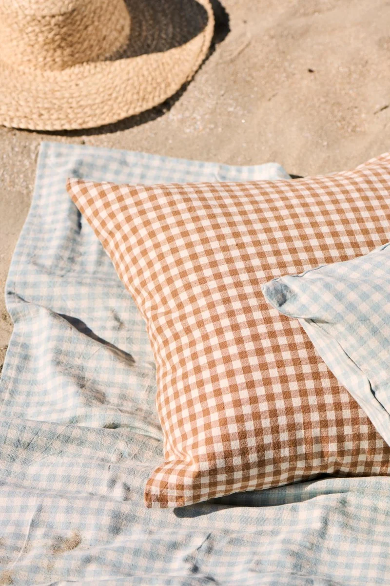 IB Laursen Kissenbezug Luca 50x50 cm Rustikbraun mit naturfarbenen Karos
