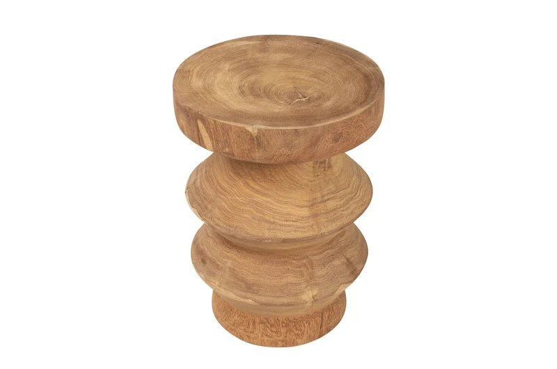 Casa Padrino Luxus Massivholz Beistelltisch / Hocker Naturfarben Ø 33 x H. 45,5 cm - Handgeschnitzter Beistelltisch aus Dimb-Holz in Form eines Schach-Turms - Luxus Möbel