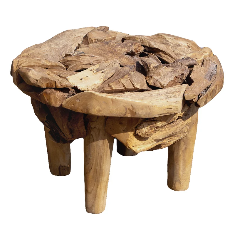 Teakwurzel Couchtisch BOSCO 60cm Natural Massivholz Glasplatte