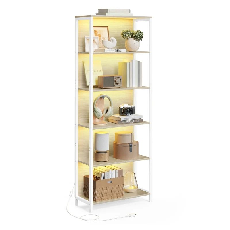 Estantería con Luz LED Librería con Luces Ajustables Marco de Acero
