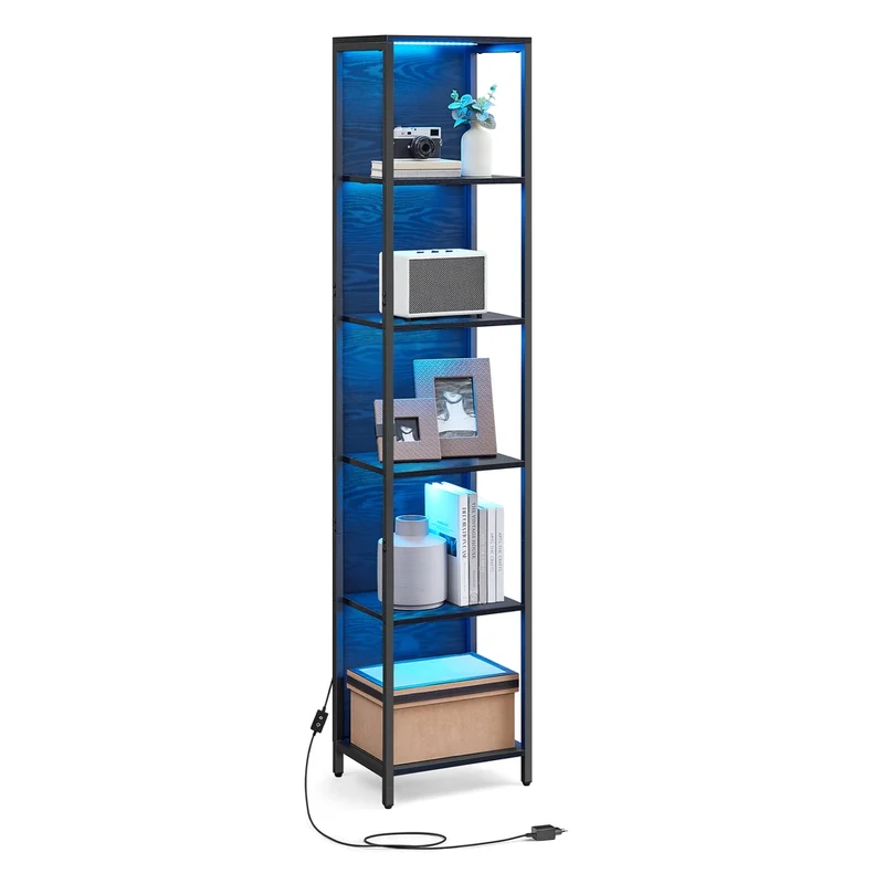 Estantería con Luz LED Librería con Luces Ajustables Marco de Acero