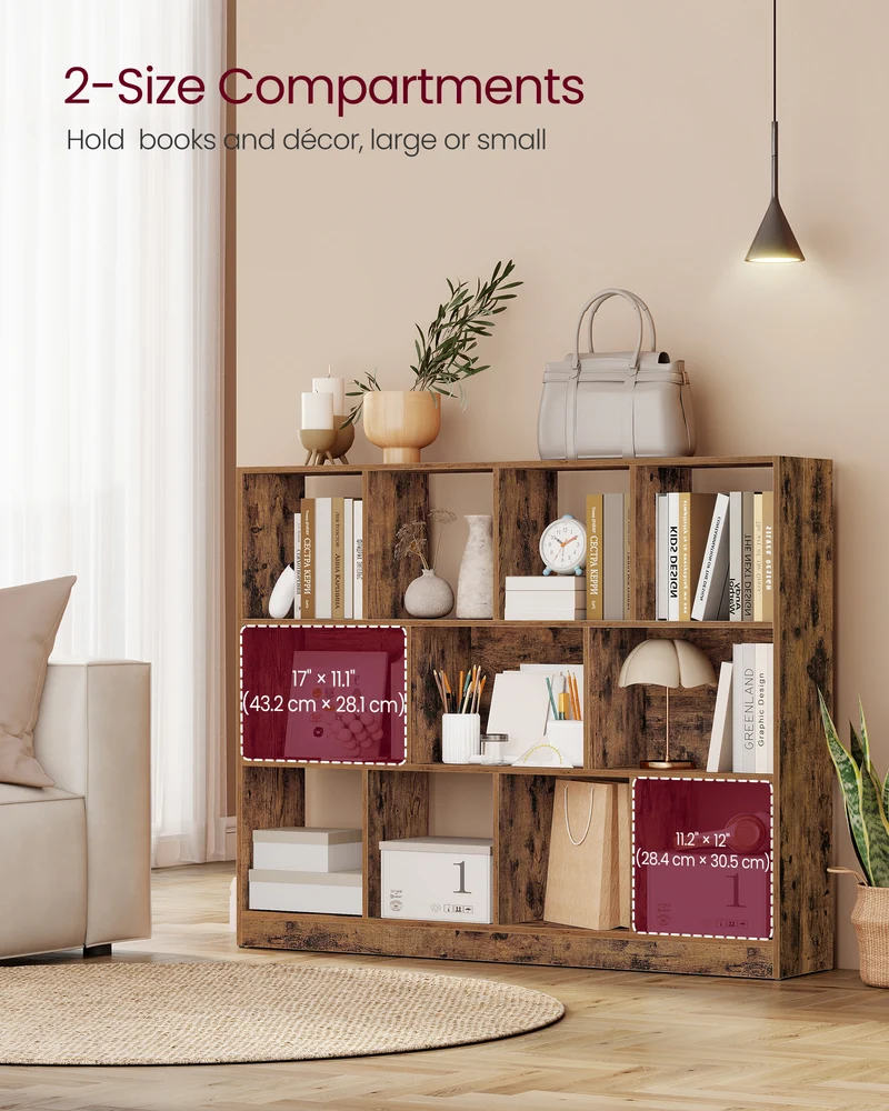 3-Tier Bookcase, Open Shelf Organizer for Living Room/Office, Space-Saving Design, Tool-Free Assembly, Rustic Brown