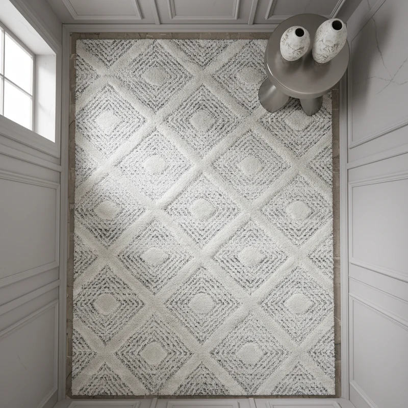 3D Hochflor-Teppich Rauten mit Punktstruktur – Waschbar | Hoch-Tief-Effekt | 2,00 cm Florhöhe für Wohnkomfort