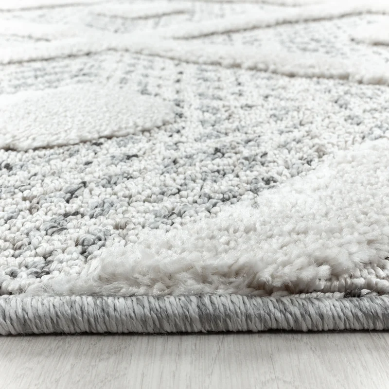 3D Hochflor-Teppich Rauten mit Punktstruktur – Waschbar | Hoch-Tief-Effekt | 2,00 cm Florhöhe für Wohnkomfort