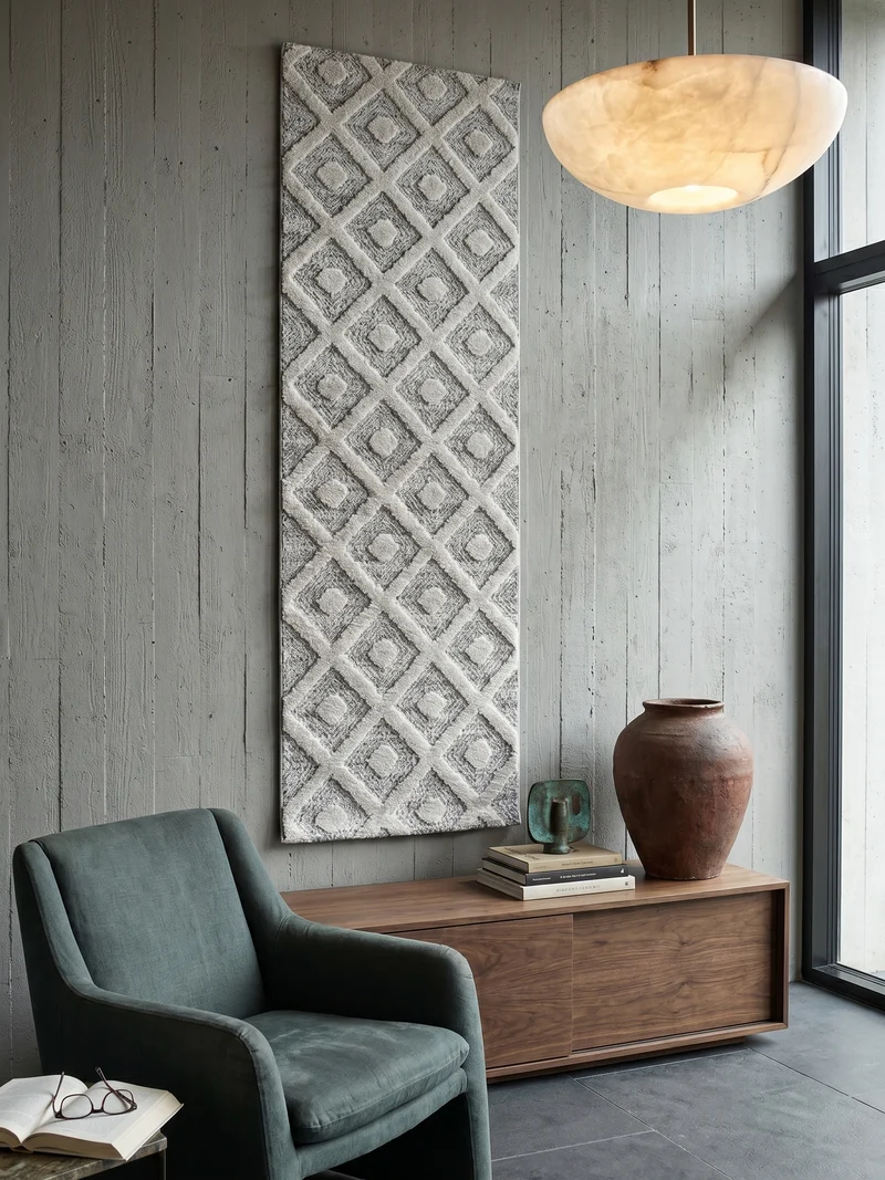 3D Hochflor-Teppich Rauten mit Punktstruktur – Waschbar | Hoch-Tief-Effekt | 2,00 cm Florhöhe für Wohnkomfort