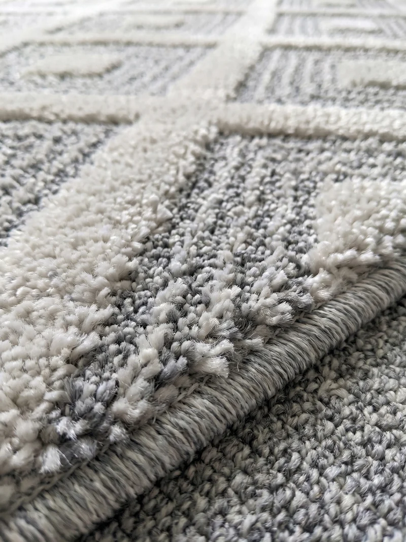 3D Hochflor-Teppich Rauten mit Punktstruktur – Waschbar | Hoch-Tief-Effekt | 2,00 cm Florhöhe für Wohnkomfort