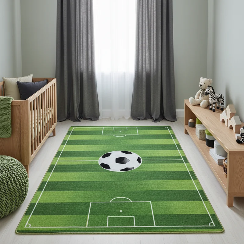 Kinderteppich Fußballfeld – Waschbar & Rutschfest zum Spielen für Kinderzimmer